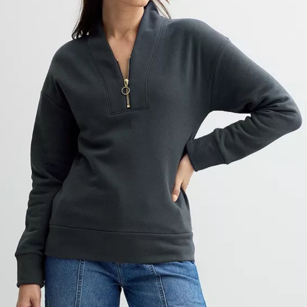 NWOT: Women's Sonoma V-Neck Quarter Zip Fleece Pullover - XL